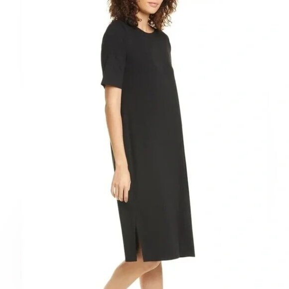 Eileen Fisher Crewneck Short Sleeve T-Shirt Dress Black Sz Small Minimalist - Picture 9 of 9